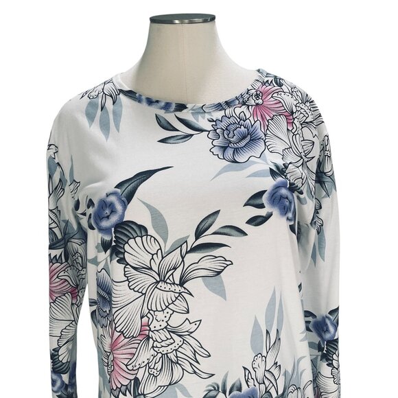 Floral Midi Dress White Blue Pink Print 2XL Ruffle Hem Spring Summer Cottagecore - Picture 4 of 11